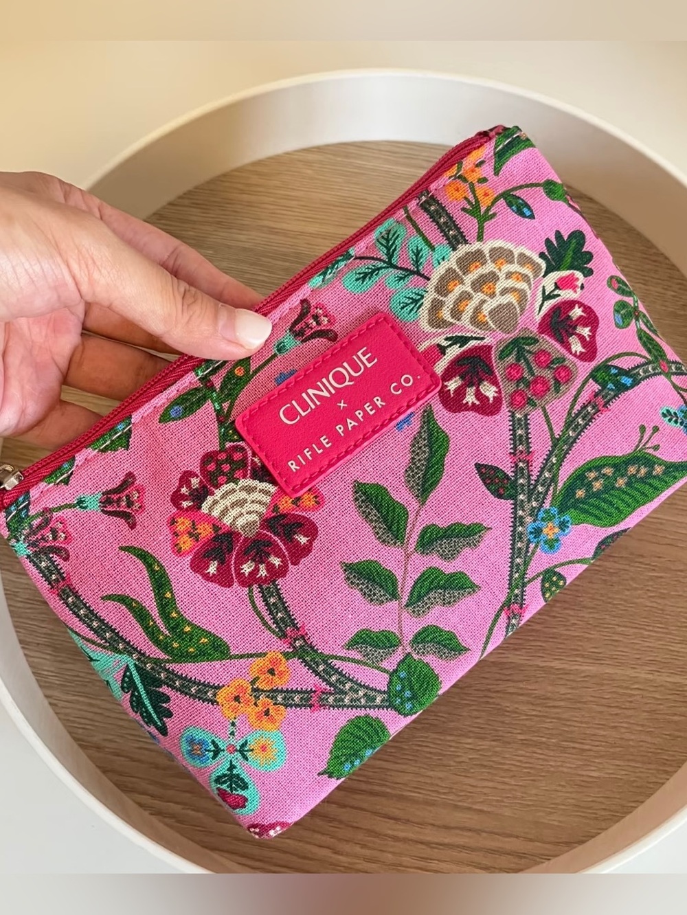 2/10$ Clinique Pink Floral Canvas Cosmetic Pouch